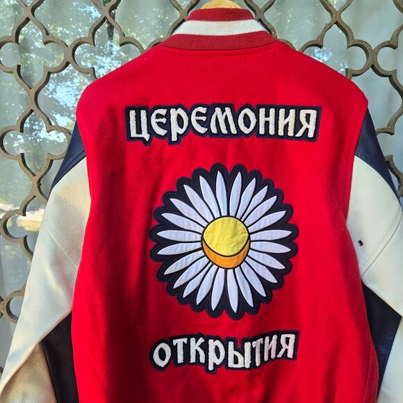 NWT Opening Ceremony Unisex Russia Varsity Jacket L Red Flag Patch Wool Leather - Picture 10 of 12